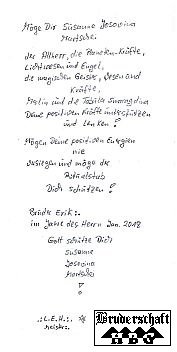 innenliegender Brief des Ritualstabes; Bruderschaft Herzberg